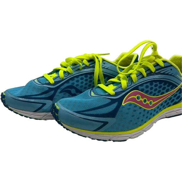 Saucony Womens Sneaker Size 11 Type A5 aqua Blue neon yellow Grid Running Shoes - Picture 5 of 6